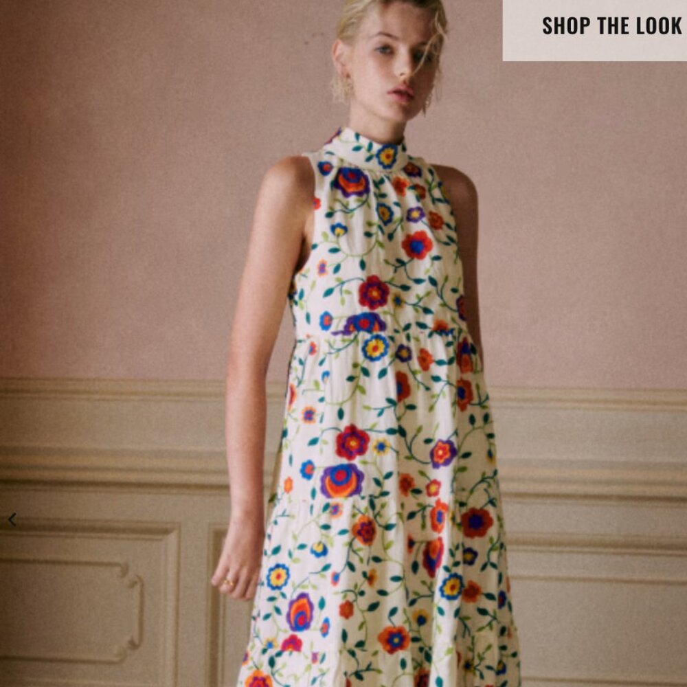 Sézane Cream Maxi Dress with Pink and Purple Floral Print - Picture 3 of 3